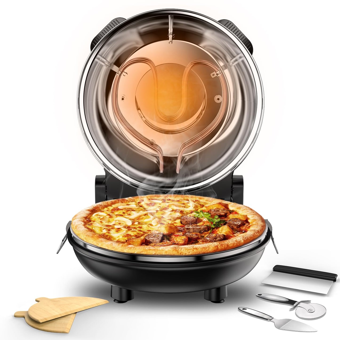 Pizza Oven, 12-Inch Pizza Oven Indoor, 1200W Portable Pizza Maker, Electric Pizza Oven with Timer, Temperature Controller, Suitable for Home, Outdoor, Pizza Shop