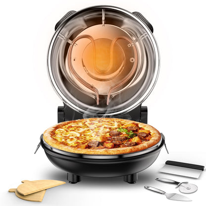 Pizza Oven, 12-Inch Pizza Oven Indoor, 1200W Portable Pizza Maker, Electric Pizza Oven with Timer, Temperature Controller, Suitable for Home, Outdoor, Pizza Shop