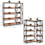 5 Tier Bookshelves with LED Plant Grow Lights, Convertible Corner Bookshelf with Baffles, 70" Tall Industrial Bookcase, Display Shelf, Wood Shelves with Metal Frame for Living Room Bedroom Home Office CHIESMA