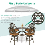 VIVIJASON 5-Piece Bar Height Patio Dining Set, All Weather Cast Aluminum Outdoor Table and Chairs Set with 4 Swivel Bar Stools, Cushions & 35.4" High Bar Table w/Umbrella Hole for Deck, Lawn, Garden VIVIJASON