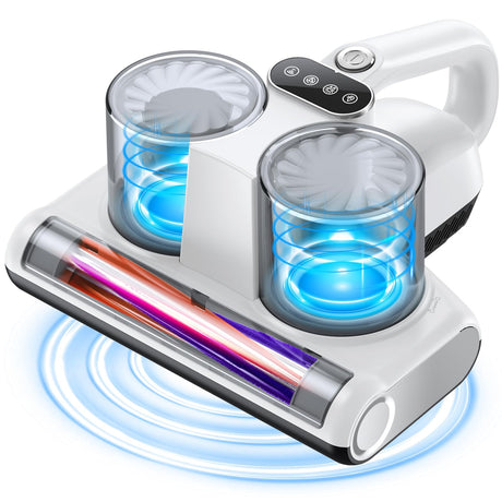 Bed Vacuum Cleaner Mattress Vacuum with UV 16Kpa Suction HEPA Filter 253.7nm UV-C Light & 30000 Rpm/Min Brushroll Rotation & Heating & Ultrasonic Quintuple Tech , Widened Suction Port, 500W, Corded JPHYLL