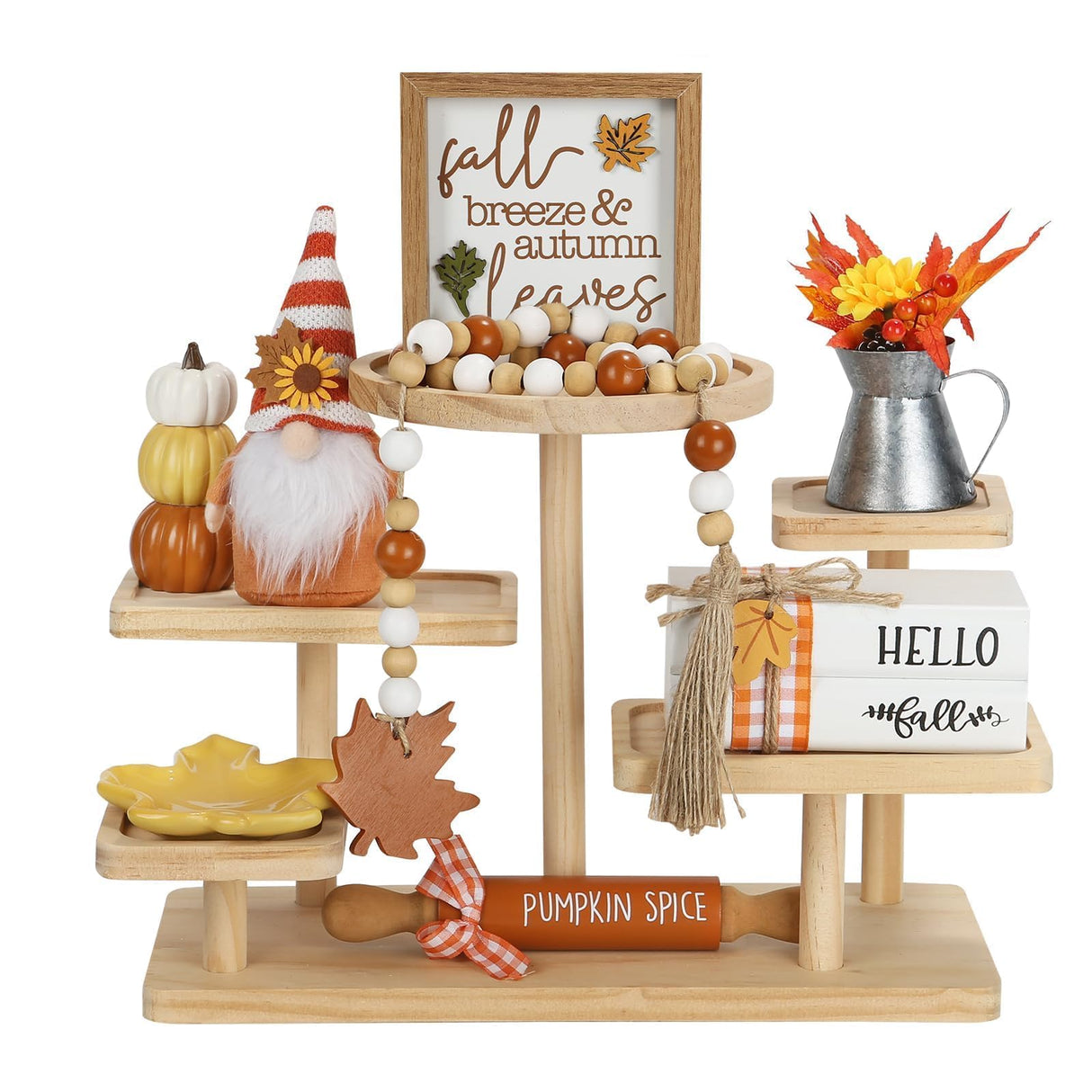 Thanksgiving Decorations for Home 8PCS Tiered Tray Decor Set, Tabletop Fall Thanksgiving Decor for Shelf Mantel Fireplace Office Desk Coffee Bar Table Centerpieces Pumpkin Farmhouse Wood Sign SYNCVIBE