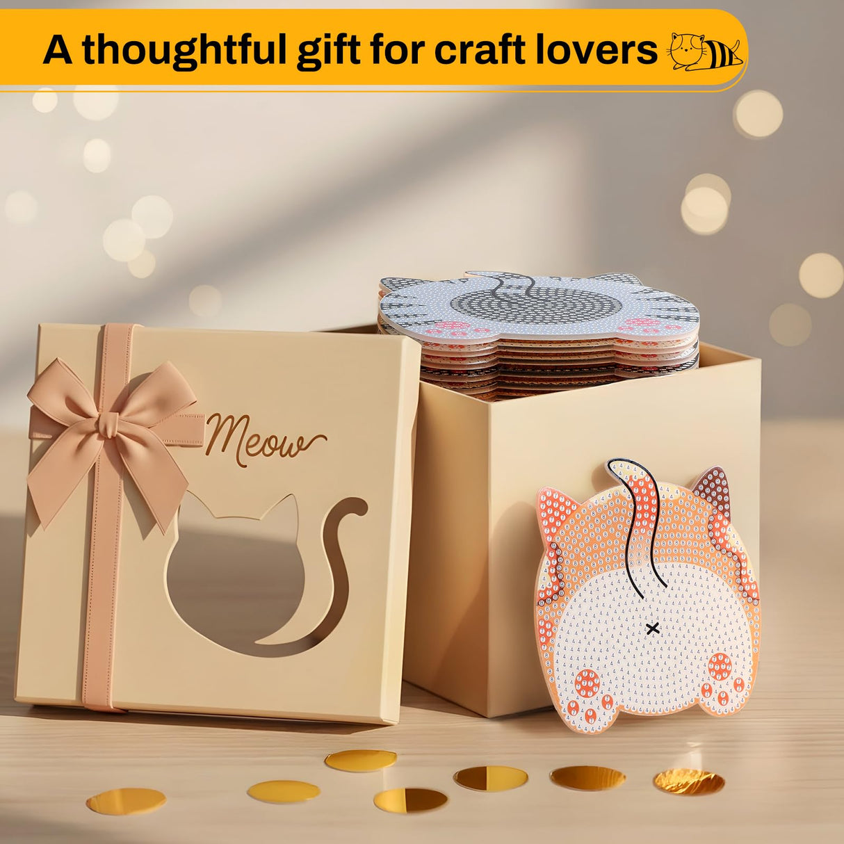 Snuvid Diamond Art Painting Coasters Kits, 8Pcs Cat Butt Coaster with Holder for Adults, Non-Slip DIY Dot Paint Craft Kits, Funny Cat Lover Gifts for Women Snuvid
