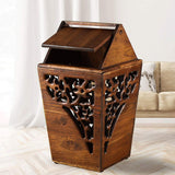 liangzishop Trash Can Waste Bin Antique Wooden Trashbin Shake Cover Teak Waste Bin Hand Hollow Carved Trash Can Indoor Solid Wood Trash Box 3.2 liangzishop