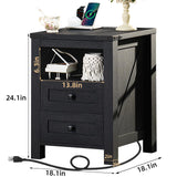 Joaxswe Nightstand with Charging Station and USB Port, Farmhouse Night Stand with 2 Drawers and Shelf Storage, Wooden Side End Table, Bedside Cabinet for Bedroom, Living Room, Closet,Office (Black) Joaxswe