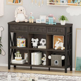 FATORRI Rustic 6 Cube Storage Organizer Bookshelf with 3 Drawers, Short Low Horizontal Bookshelf for Living Room, Industrial Wood and Metal Cubby Bookcase for Home Office (Walnut Brown, 47 Inch) FATORRI