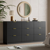 MAISONARIA Black Dresser for Bedroom, 9 Drawer Double Dresser, Modern Chest of Drawers for Bedroom, Living Room, Entryway and Closet, 63" L x 15.7" D x 31.5" H MAISONARIA