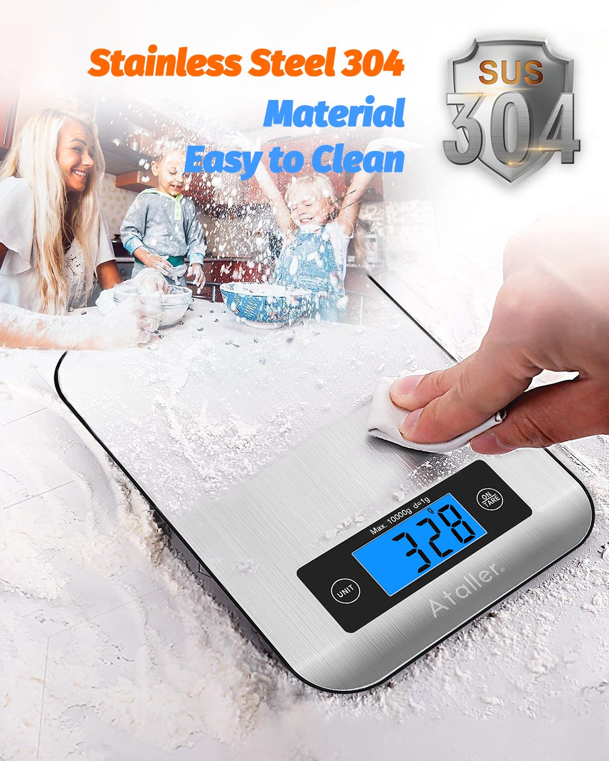 Ataller Smart Food Scales with Nutritional Calculator, Smartphone App with 26 Nutrients Tracking, Calorie, Marco, Digital Kitchen Weight Grams and Ounces for Weight Loss, 11 Pounds, Stainless Steel Ataller