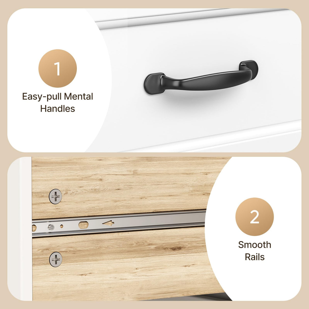 Gizoon 6 Drawer Dresser for Bedroom，47'' Larger Chest of Drawers with Mental Handle for Kids Room, White Dresser with 6 Storage Drawers for Living Room, Entryway and Hallway, White Gizoon