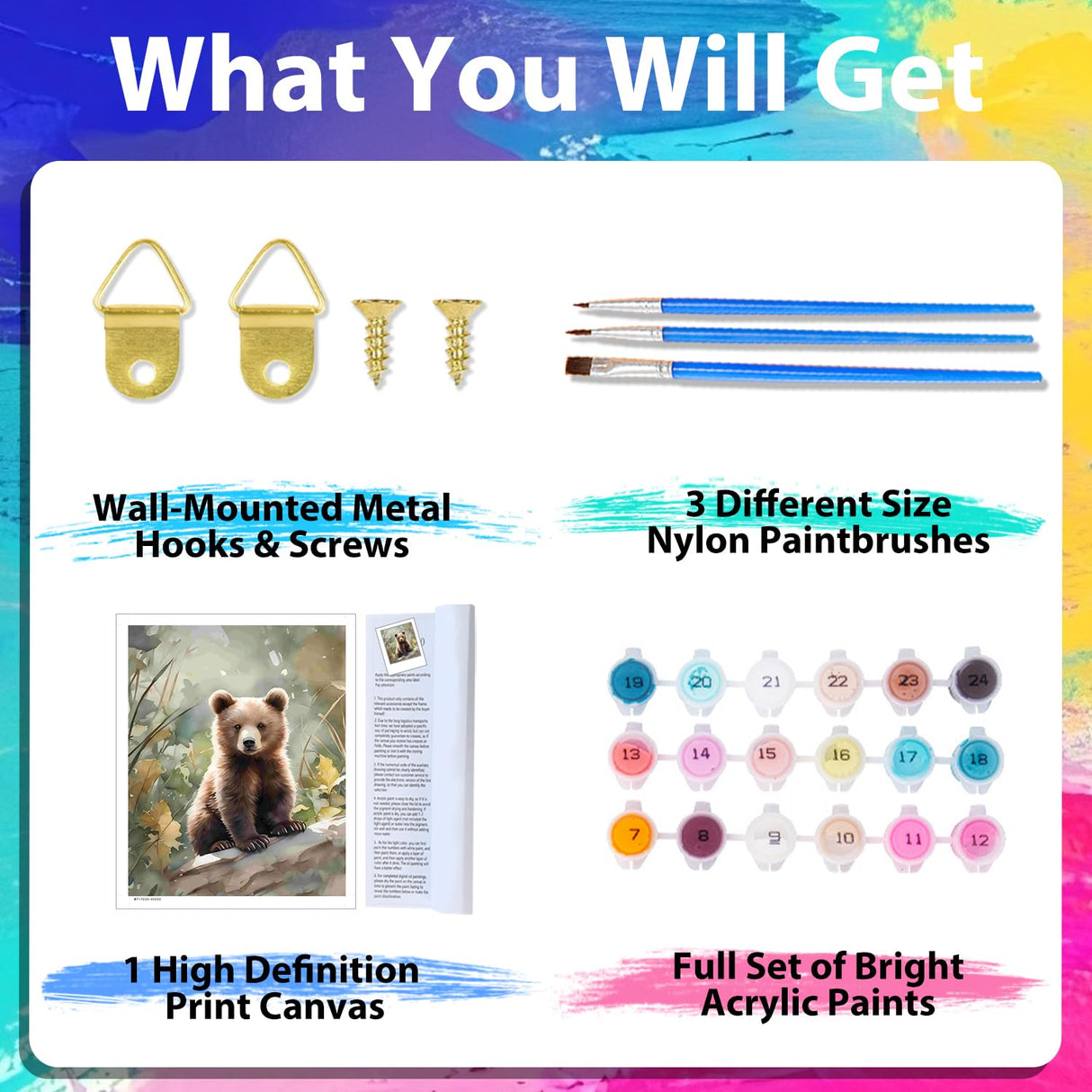 xcemhil Bear Paint by Numbers Kit for Adults, Paint by Number Animals, Bear Paint by Numbers Kit for Adults Beginner for Gift and Home Wall Decor 16x20 Inch xcemhil