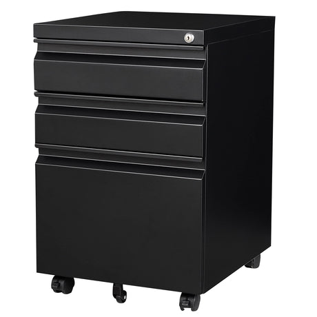3 Drawer Mobile File Cabinet Under Desk Storage Drawers File Cabinets For Home Office, Office Organization File Cabinet With Lock Metal Filing Cabinet For Legal/letter/a4 File With Slim Width, Black SISESOL