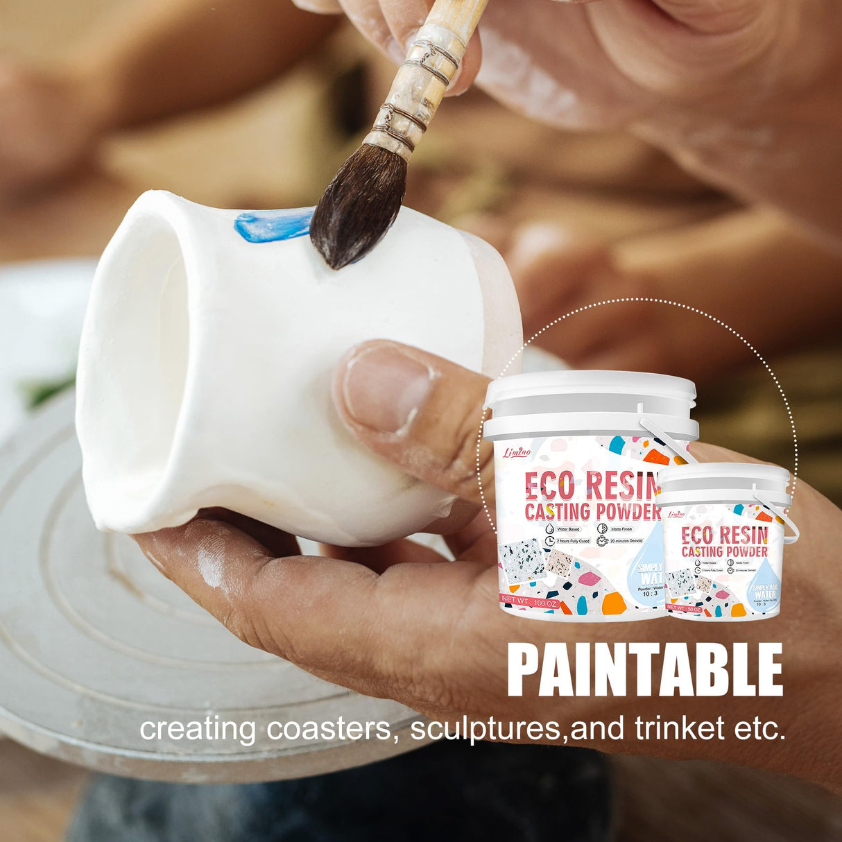 Eco Resin Casting Powder - 1400g Ceramic Resin Powders Kit with 6pcs Pigments, Fast Curing, Easy to Demold, Water Mixed Activated - Toxic-Free, Odorless - Plaster Casting Kit for DIY Home Art Crafts Limino