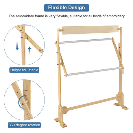 Adjustable Embroidery Stand, Wooden Frame Cross Stitch Floor Stand 360° Rotated Needlework Stand Holder Lap Table Craft Sewing Tool with Scroll Frame Ejoyous