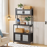 HOOBRO Bakers Rack with Storage Cabinet, 5-Tier Coffee Bar with Power Outlet and LED Lights, Industrial Microwave Oven Stand with Shelves, Kitchen Storage Shelf with Cabinet, Black BB13UDHB01 HOOBRO