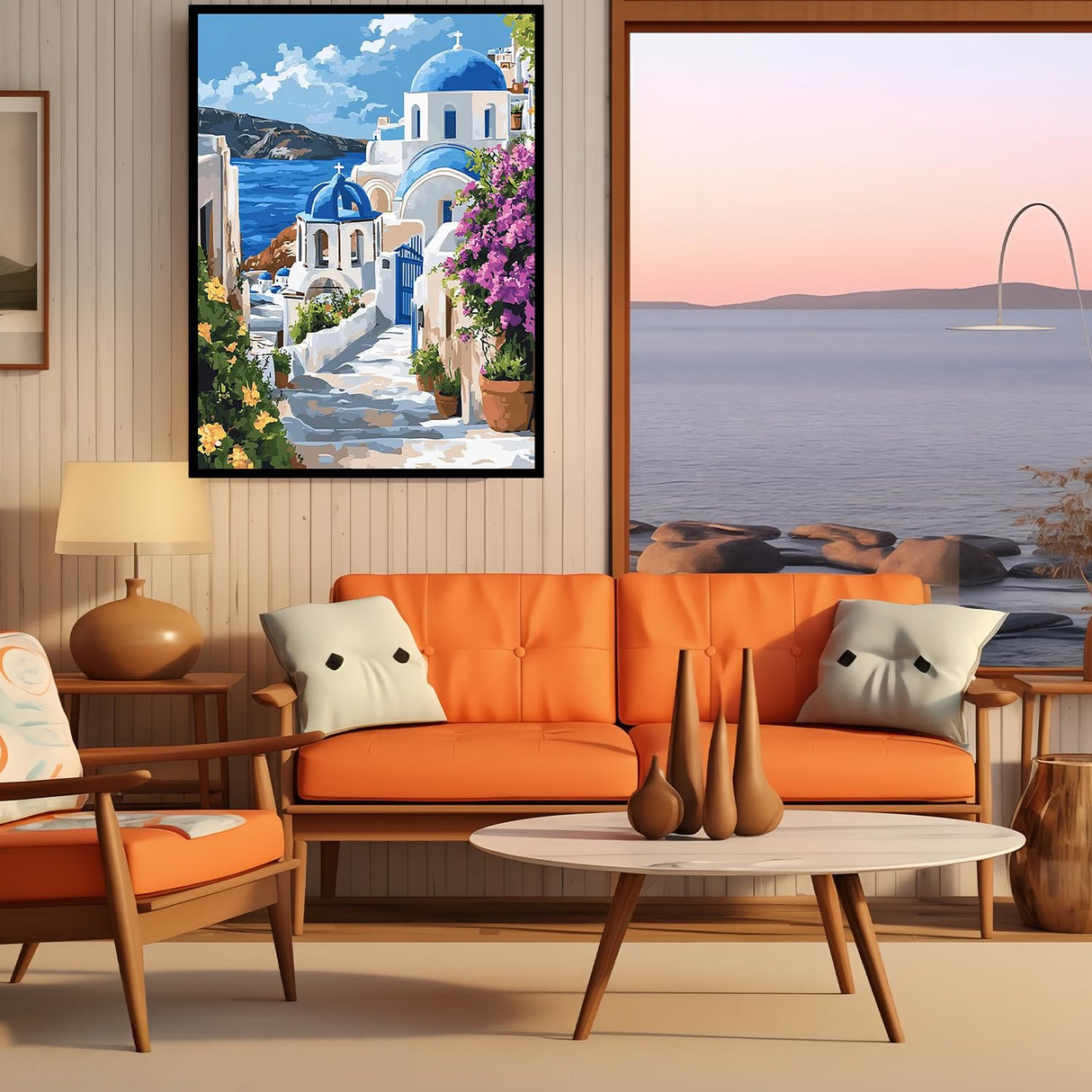 CHWGLFGG 5D Diamond Art Kits for Adults Beginners, Santorini Greece Landscape Diamond Painting Kits, DIY Full Round Drill Paint by Diamonds Dot Gem Art for Adults, Home Wall Decor 12x16 Inch CHWGLFGG