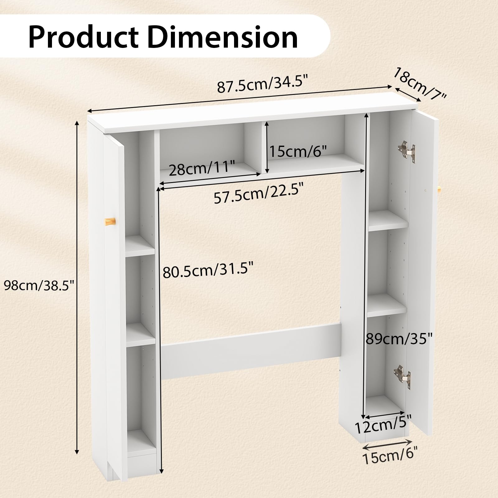 Giantex White Over The Toilet Storage Cabinet with Adjustable Shelves and Double Doors - WoodArtSupply