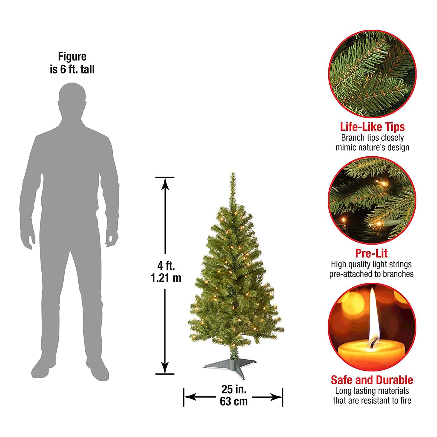 National Tree Company Pre-Lit Artificial Full Christmas Tree, Green, Canadian Fir Grande, White Lights, Includes Stand, 4 Feet