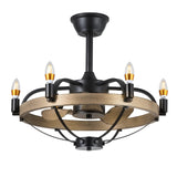 MADSHNE 23" Black Candle Ceiling Fan with Lights Remote Control,Modern Rustic Farmhouse Ceiling Fan,Bladeless Caged Ceiling Fan with Light,Reversible, 6004M MADSHNE