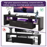 Clikuutory Modern LED 63 inch Long TV Stand with Large Storage Drawer for 50 55 60 65 70 75 Inch TVs, Black Wood TV Console with High Glossy Entertainment Center for Living Room, Bedroom, Black Clikuutory