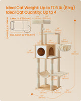 Feandrea Cat Tree, 65-Inch Tall Cat Tower, Multi-Level Cat Condo with Cave, Basket, Hammock, Pompom, Scratching Posts, Almond Yellow UPCT118Y01 Feandrea