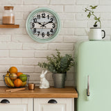 ZENFUN 12'' Rustic Wall Clock, Silent Non Ticking Clock Quartz Wall Clock Battery Operated, Country Style Wall Decoration for Kitchen Living Room Home, Office, School, Large Numbers, Green ZENFUN