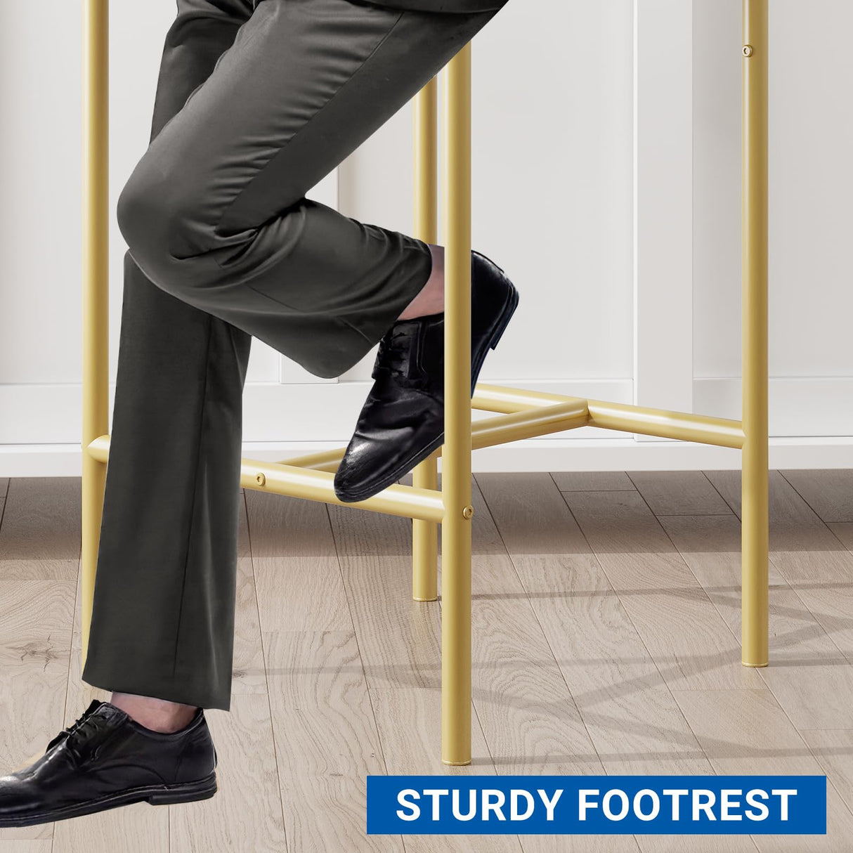 GarveeHome Dining Table Set for 2, Counter Height Kitchen Table with 2 Upholstered Bar Stools, Dining Table and Chairs Set with Storage Shelves, for Small Space, Apartment, Gold-Gray-White GarveeHome