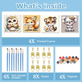 hkejoi 4 Pack Kids Paint by Number Framed - Cartoon Paint by Numbers Kit, Perfect for Gift or Home Wall Decor 8x8inch hkejoi