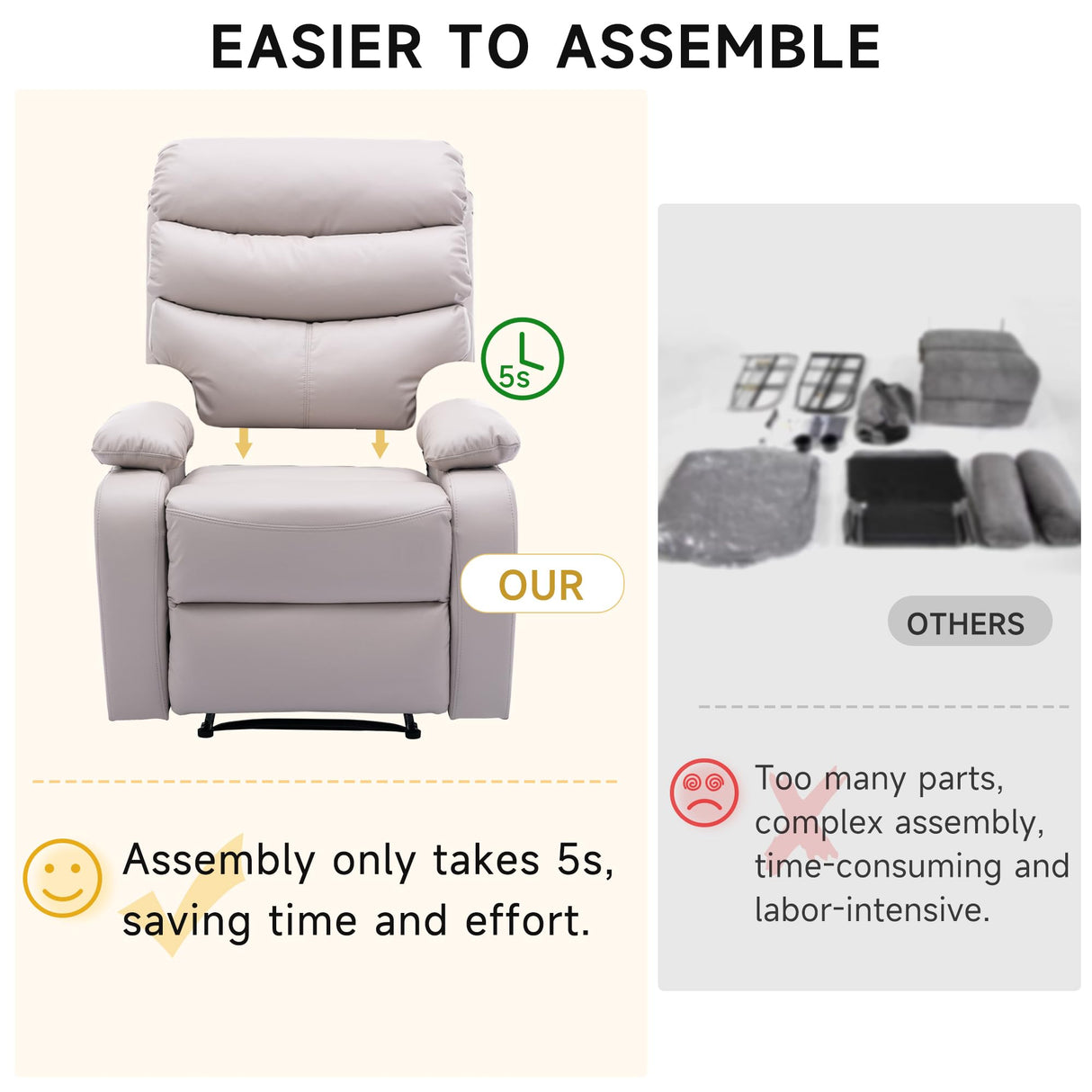 GNMLP2020 Manual Recliner Chairs for Adults, PU Leather Small Recliner Chair for Small Space, RV, Lazy Boy Single Sofa Chairs, Beige GNMLP2020