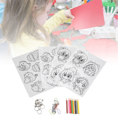 Shrinky Dink Sheets Set, Cartoon Dinosaurs and Girls Pattern Shrinky Plastic Sheet Kit with 10pcs Key Rings and Small Lanyards DIY Accessories for Crafts, Jewelry Making Cyrank