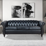 Vaztrlus Chesterfield Sofas for Living Room, Black Rolled Arm 3-Seater Leather 84" Large Couch Deep Button Nailhead Tufted Upholstered Couches for Bedroom, Office Apartment Easy to Assemble Vaztrlus