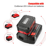 Powilling 20V MAX Battery Charger CMCB104 Compatible with Craftsman V20 Lithium Battery CMCB204 CMCB202 CMCB201 CMCB209 CMCB205 CMCB100 CMCB102 CMCB101 (Only for V12/V20 Series) Powilling