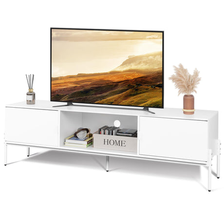 WLIVE Modern TV Stand for 65 Inch TV, Mid Century Entainment Center with Storage, TV Console with Open Shelf and 2 Cabinets for Bedroom and Living Room, TV Cabinet with Metal Legs, White WLIVE
