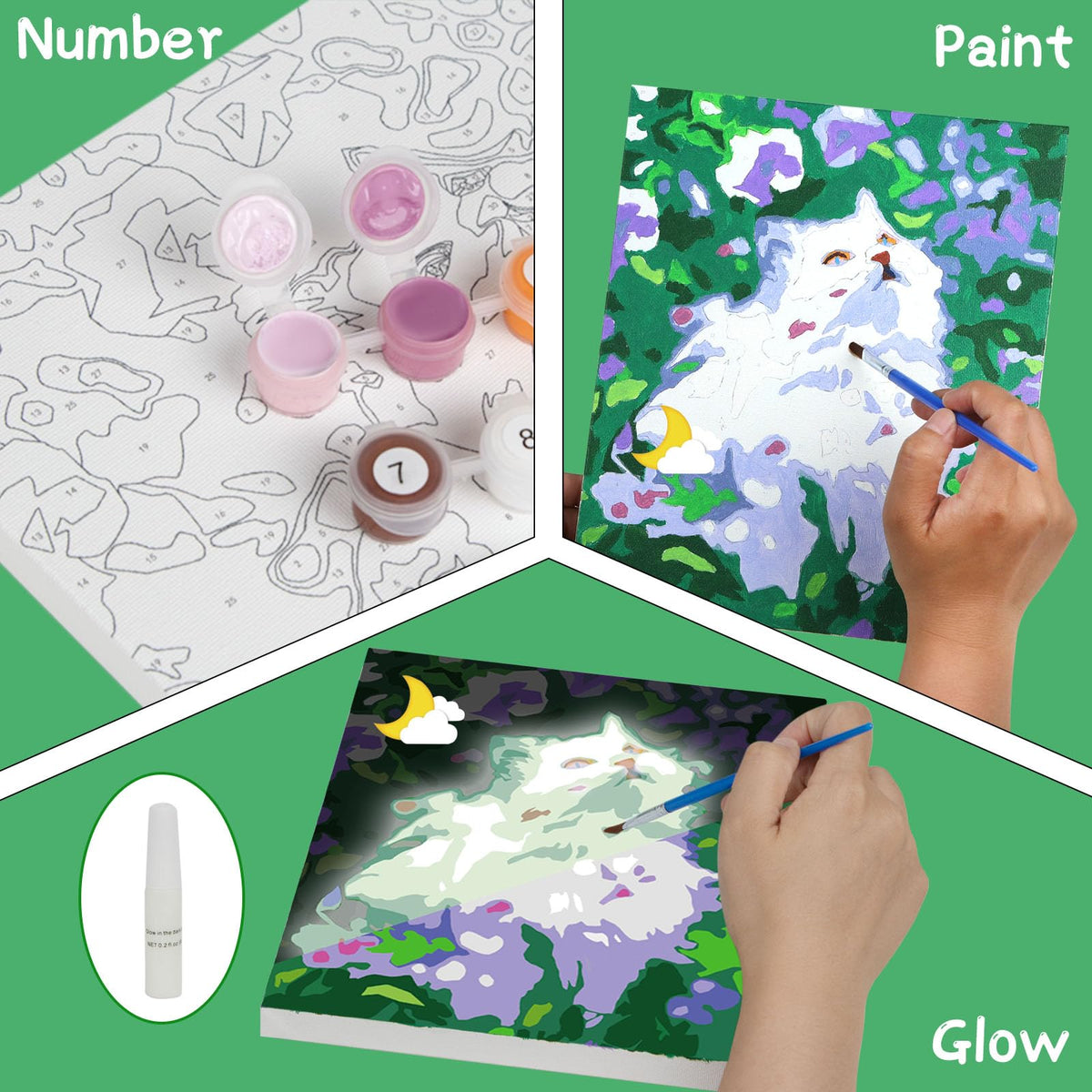 Paint-by-Numbers for Kids Ages 8-12 - Acrylic Paint Set, Paint by Numbers, Glow in The Dark, DIY Craft, Include 3 Canvas Framed with 30 Pots, 5 Brushes, Horse Paint by Number, Wooden Crafts to Paint Wings Giant