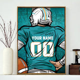 Weadatty Custom Football Diamond Painting with Name and Number,Customized Sports Fan Jersey Painting,Personnalized Football Player Diamond Art for Home Decor (Miami Marine-Blue) Weadatty
