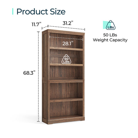 LINSY HOME 5-Tier Adjustable Dark Brown Bookcase for Stylish Home Storage LINSY HOME
