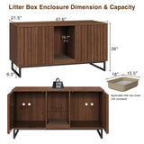 Vabches 47.2” Large Cat Litter Box Enclosure with Scratch Pad, Double Hidden Wooden Indoor Cat House, TV Stand Side Table Pet Washroom Furniture for 2 Cats, Walnut Vabches