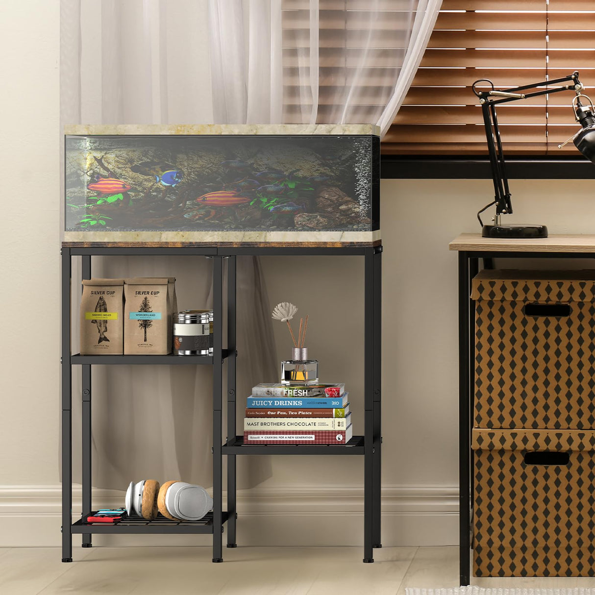 YBING 20 Gallon Fish Tank Stand Aquarium Stand with Board Reptile Tank Stand with 3-Tier Small Mesh Shelves 29" L x12 W x 30" H Brown YBING