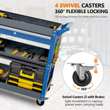 AIRAJ PRO 3 Tier Tool Cart,440 LBS Capacity Rolling Tool Cart with Drawers,Heavy Duty Industrial Service Tool Cart on Wheels with Pegboard Hooks for Mechanics,Garage,Warehouse,Workshop,Blue AIRAJ PRO