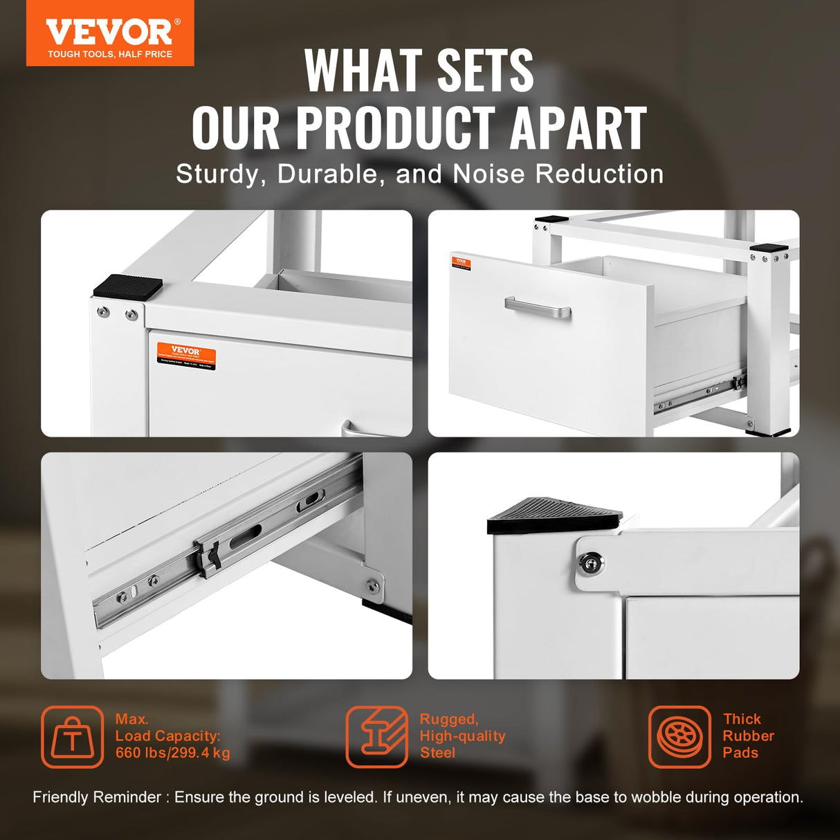 VEVOR YN-WM01 Laundry Pedestal Washer and Dryer Stand Platform Universal Fit 660lbs Capacity, Heavy Duty Multi-Functional Base for Washing Machine with Drawer & Rich Accessories, White VEVOR