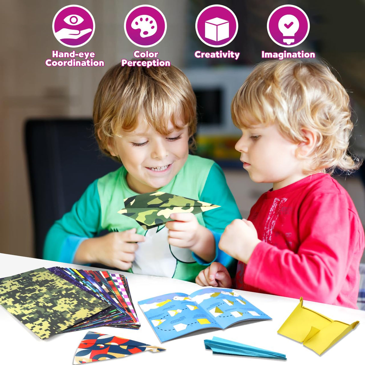 Pigipigi Kids Craft Origami Paper Kit for Kids Ages 5-8 8-12, with Guiding Book, 70 Sheets DIY Art and Crafts Supplies, Colorful Folding Papers Set Projects Gifts Activity for Boy Girl Toys(Plane) Pigipigi Kids