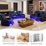 Toseslo Power Recliner Sofa Set, Black Leather 3 Pieces Sectional Couch, Living Room Furniture Sets with LED Light, Modern Power Reclining Sets with Storage Console/Cup Holder for Living Room Toseslo