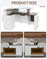 L-shaped Reception Desk, Solid Wood Reception Desk with Counter, Check out Stand with Lockable Drawer & Cabinet, Retail Checkout Counter for Office, Store, Beauty Salon (L-Shaped-Dark Walnut-R, 63in) Gguileb