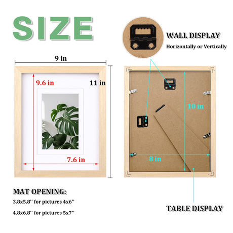 Egofine 8x10 Picture Frames Made of Solid Wood with Plexiglass, Display Pictures 4x6/5x7 with Mat or 8x10 Without Mat Set of 4 for Tabletop and Wall Mounting, Oak Wood Egofine