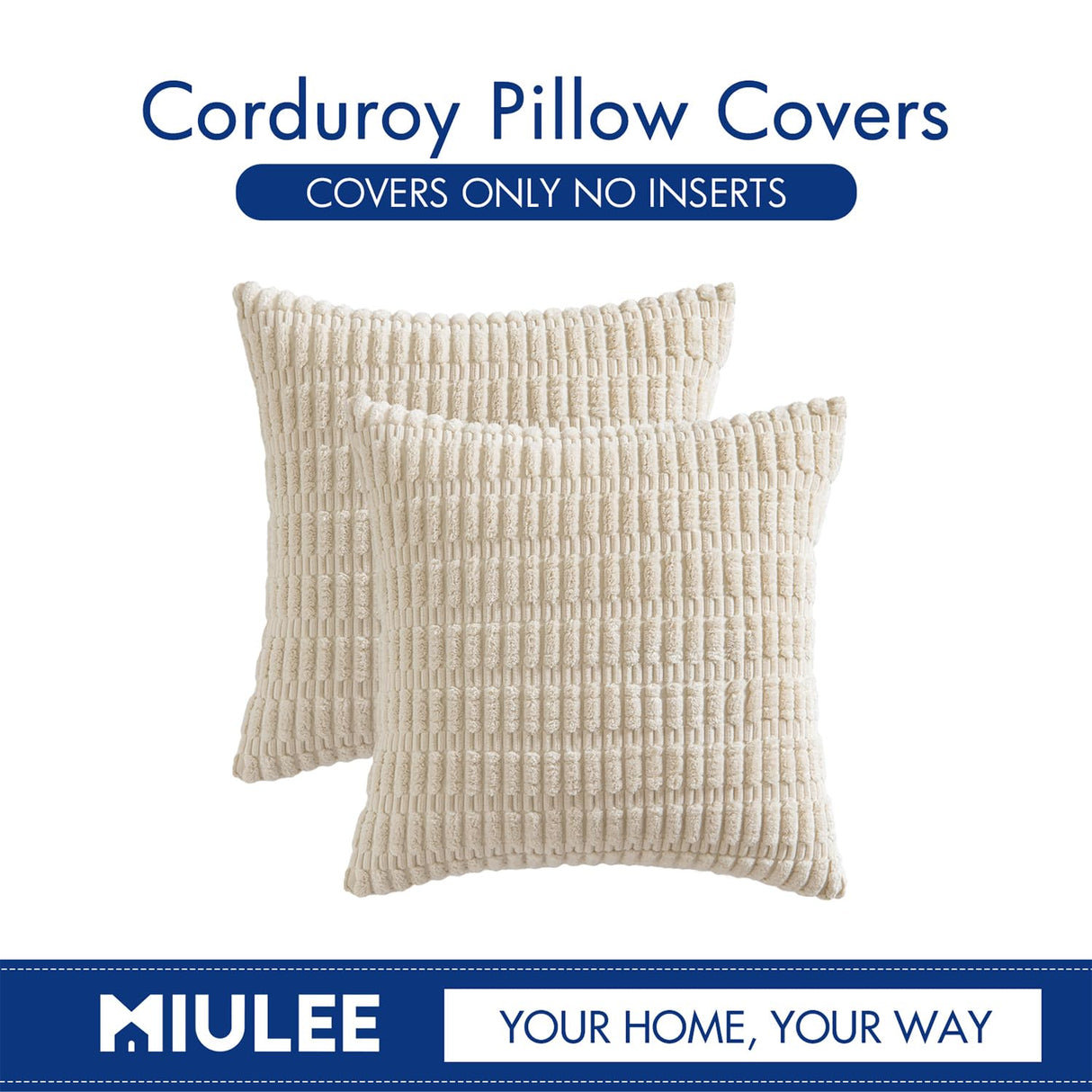 MIULEE Pack of 2 Corduroy Decorative Throw Pillow Covers 18x18 Inch Soft Boho Striped Pillow Covers Spring Modern Farmhouse Home Decor for Sofa Living Room Couch Bed Cream White MIULEE