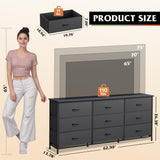 WLIVE 63''W Dresser for Bedroom, Black Dresser TV Stand for 65, 70, 75 inch TV, Wide Chest of Drawers with 9 Drawer, Large Entertainment Center, Fabric Dressers with Wood Top for Closet, Living Room WLIVE