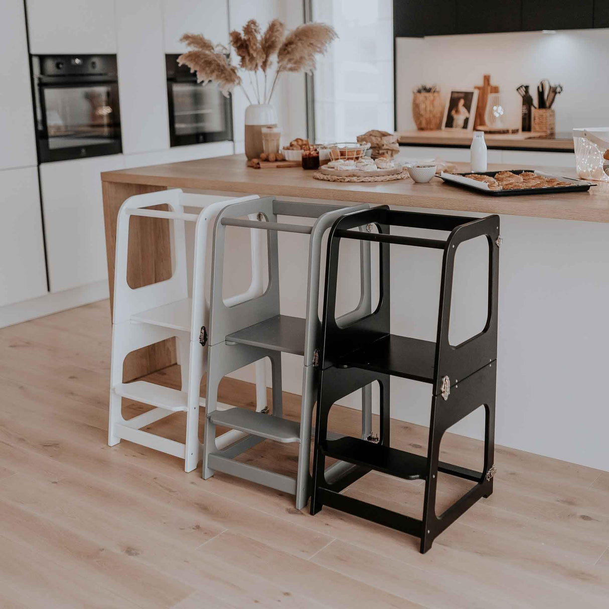 2-in-1 Transformable Kitchen tower - Kitchen observation tower for Toddlers - Montessori tower for Children - Foldable weaning Table and Chair Sweet Home From Wood