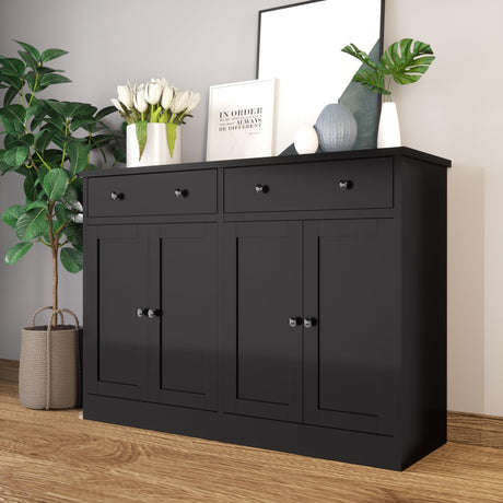 holzart Black Buffet Storage Cabinet with doors and drawers, 49" W Coffee Bar Cabinet, Kitchen Buffet Sideboard for Living Room, Kitchen holzart