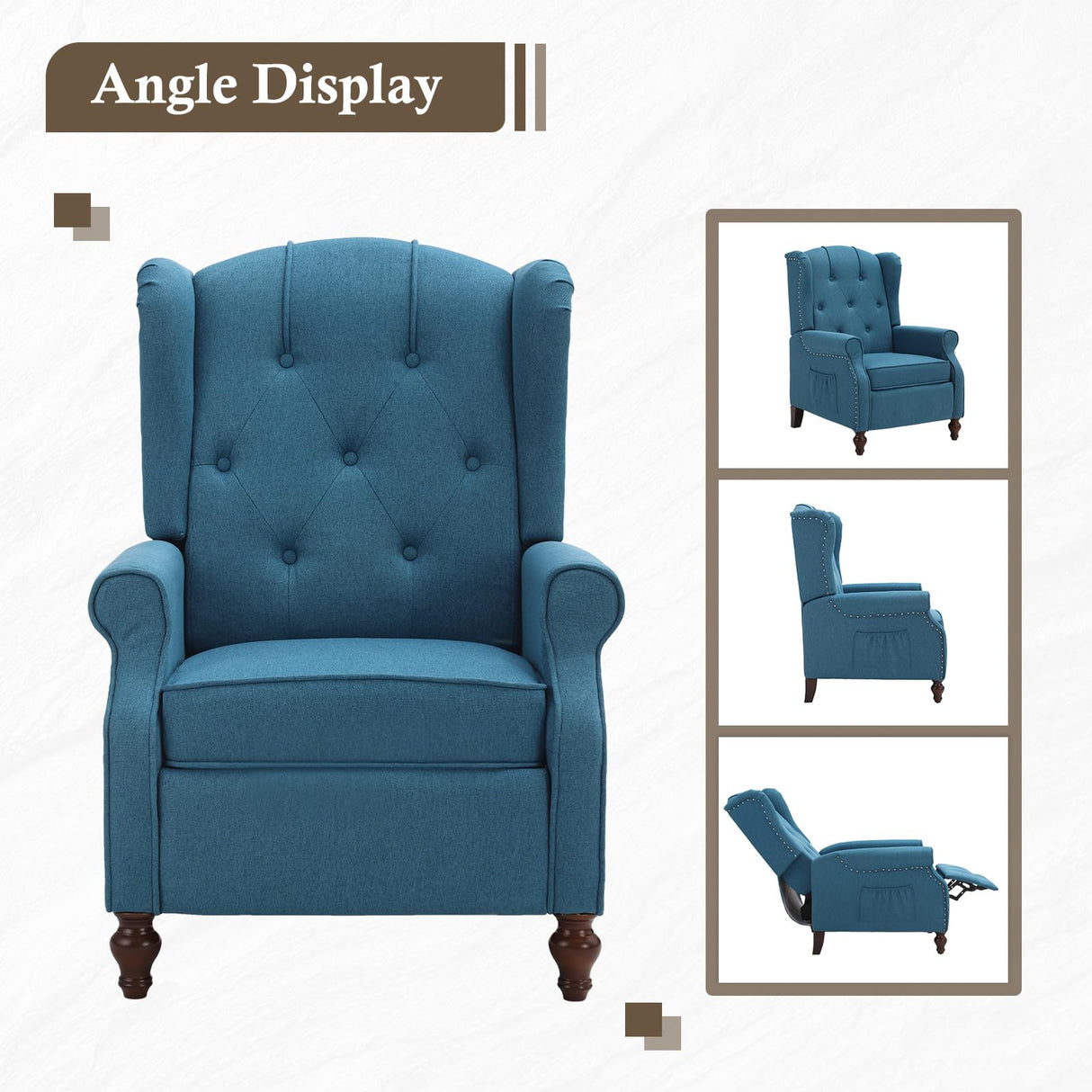 PALLOME Wingback Recliner Chair with Massage and Heat Tufted Fabric Push Back Arm Chair, Recliner Chair for Living Room Bedroom Home Theater (1,Peacock Blue) PALLOME