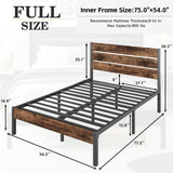Lifezone Full Bed Frame with Headboard and Footboard, Metal Full Bed Frame with Under-Bed Storage, All-Metal Support System, No Box Spring Needed, Easily Assemble, Vintage Brown Lifezone
