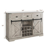 Farmhouse Buffe t Cabinet with Sliding Barn Door - Versatile Coffee Bar & Wine Storage in Washed Gray IDEALHOUSE